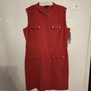 True Envy Rust Ivory Sleeveless Hidden Zipper Front Dress Size 16 NWT (no belt)